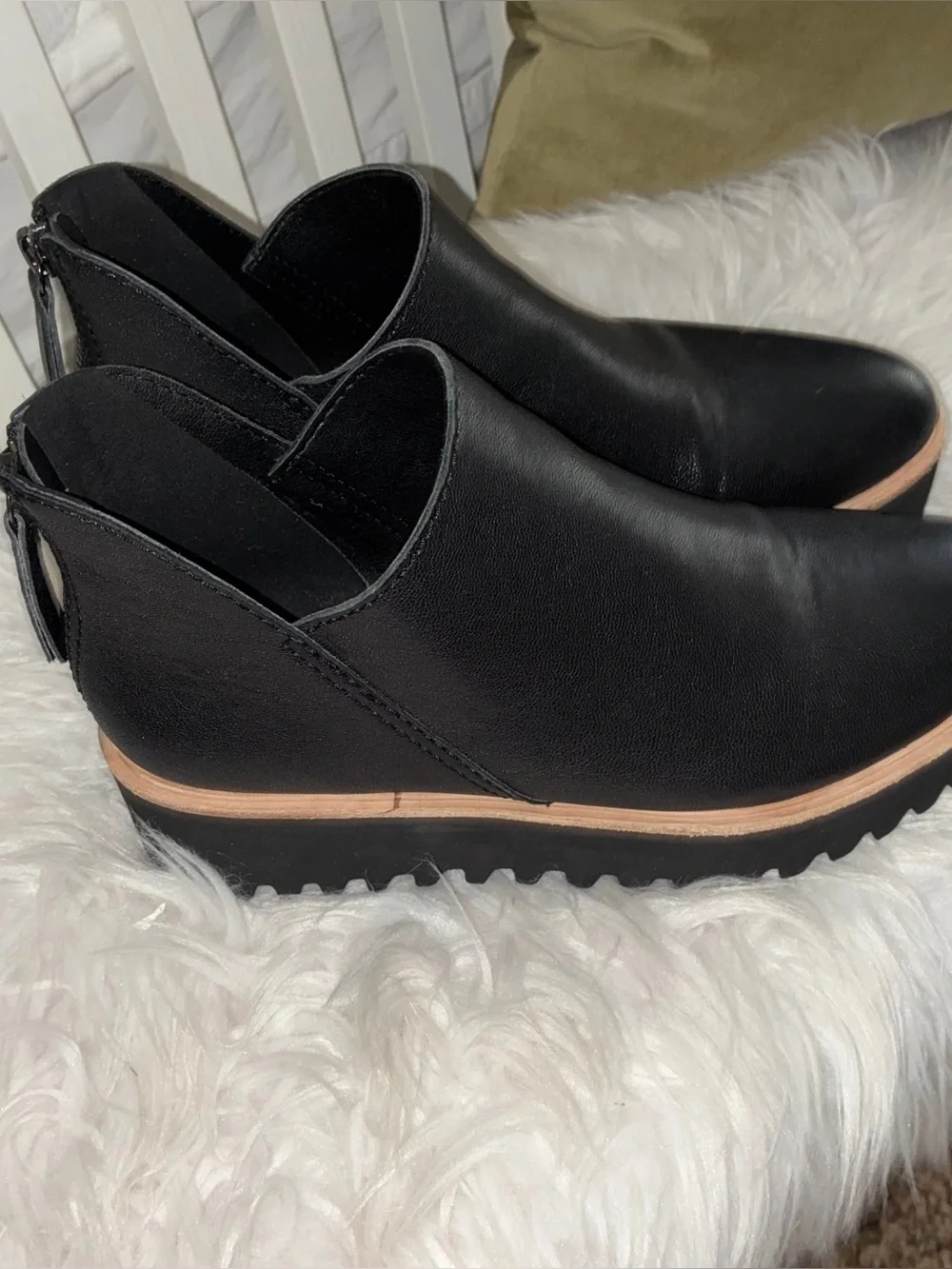 All Black‎ Womens Fur Shootie Tread Black Platform Boots Sz 39